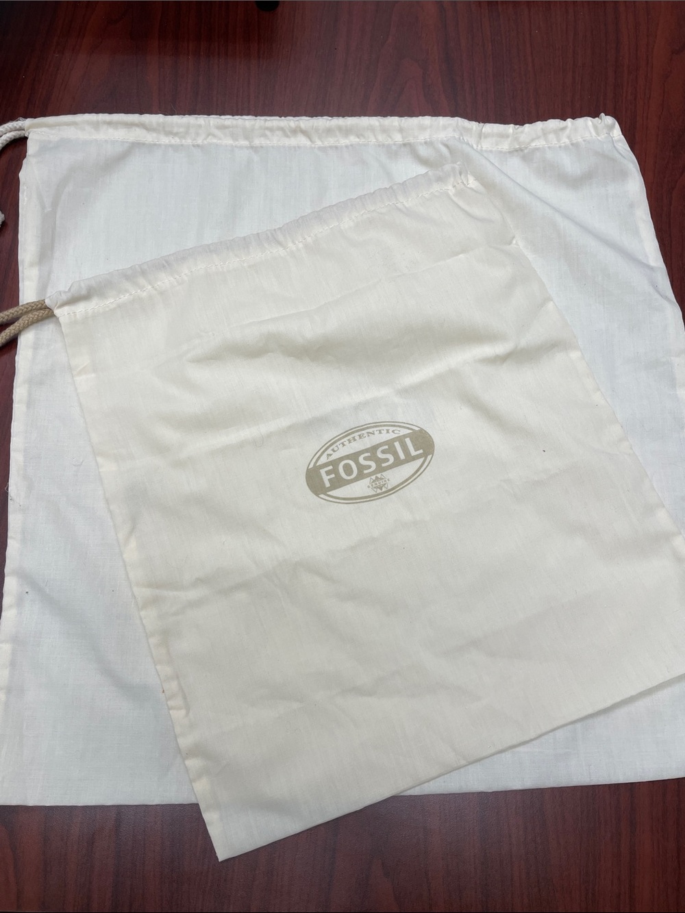 Fossil Cream Drawstring Logo Pouch Set of 2 Dust Bags